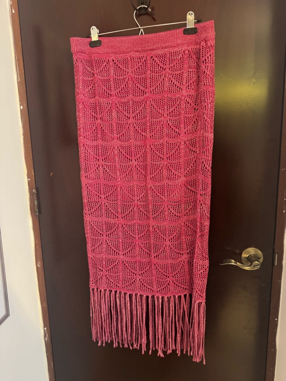 Bar III Crochet Fringe Skirt in Berry Pink